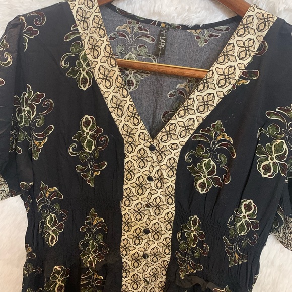 Lapis Boho Peasant Dress Maxi Elastic Waist Tiered Solid Black Size L Large Nwot - Picture 12 of 15